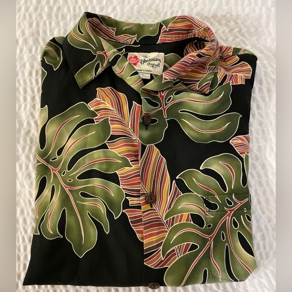 Hilo Hattie Made In Hawaii Leaf Floral Print Short Sleeve Rayon Shirt Size L - Picture 1 of 4